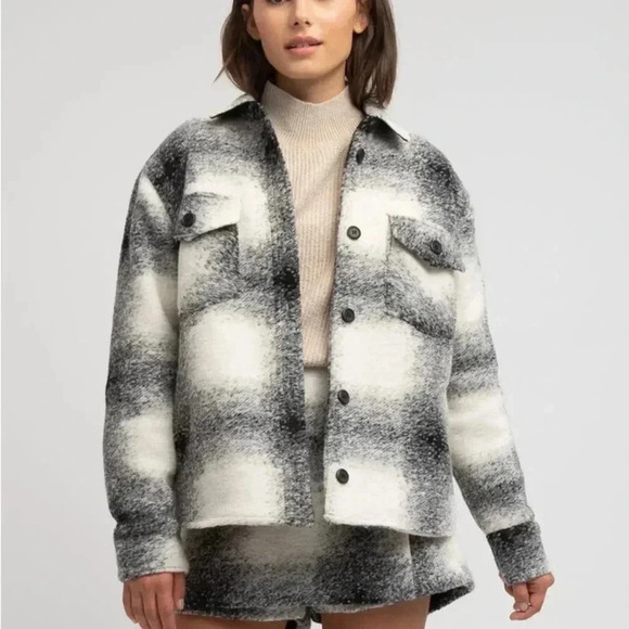 Weekend LA Jackets & Blazers - Weekend LA Wool Blend Shacket in Gunmetal Plaid- Size XS